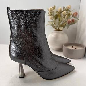 Michael Michael Kors Clara Mid Architectural Heel Bootie Silver Women 7.5M Party